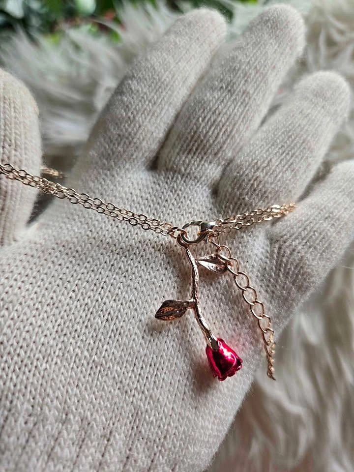 Rose Gold Floral Necklace – Delicate Rose Pendant Gift