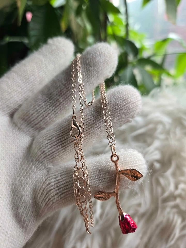 Rose Gold Floral Necklace – Delicate Rose Pendant Gift - photo 4