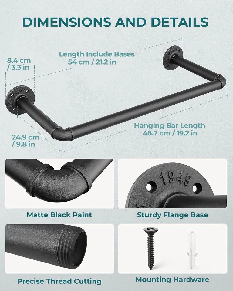 Industrial Wall-Mounted Pipe Clothing Racks - Set of 2 - photo 3