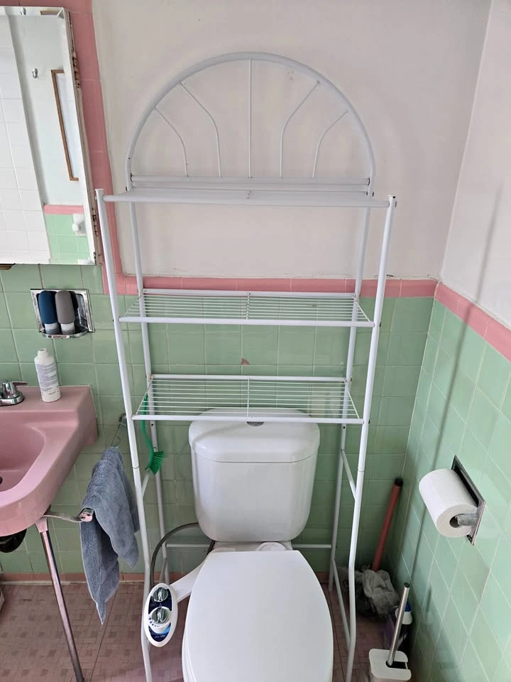 Metal over-the-toilet shelf