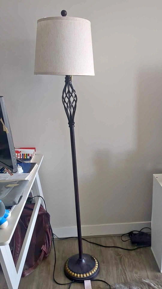 Wrought Iron Style Floor Lamp with Fabric Shade