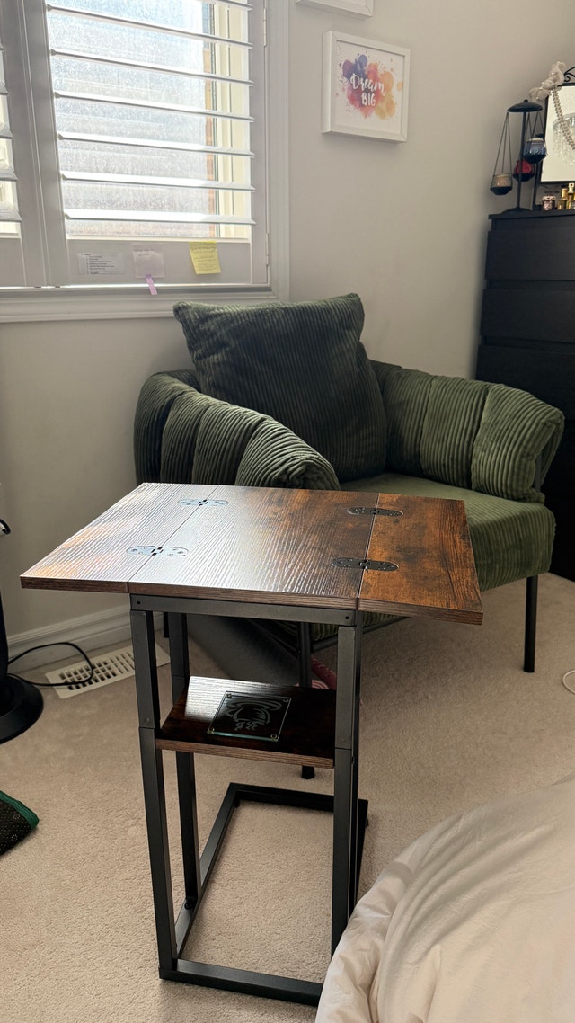 Rustic Brown Flip-Top C-Shaped Side Table