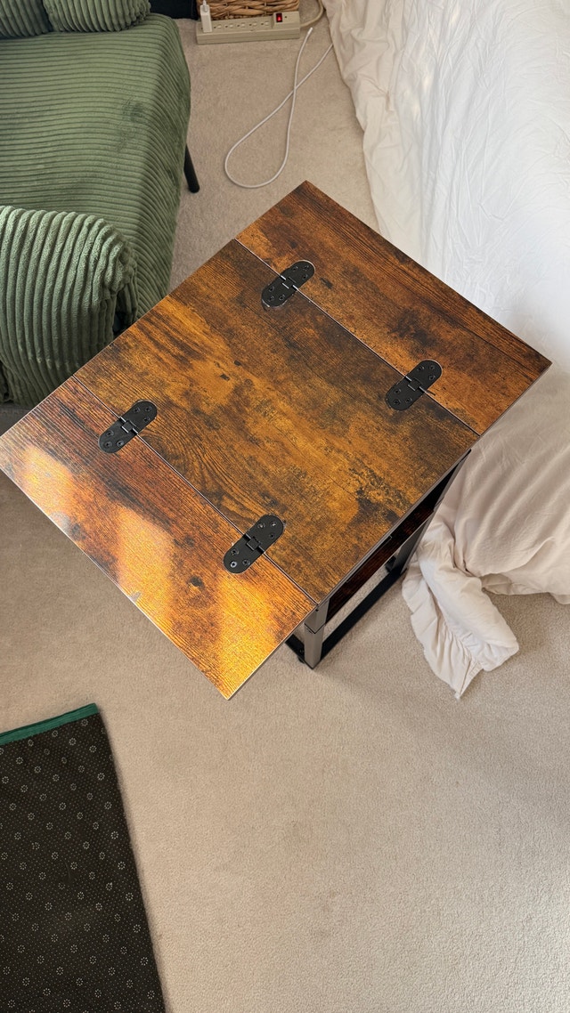 Rustic Brown Flip-Top C-Shaped Side Table - photo 2