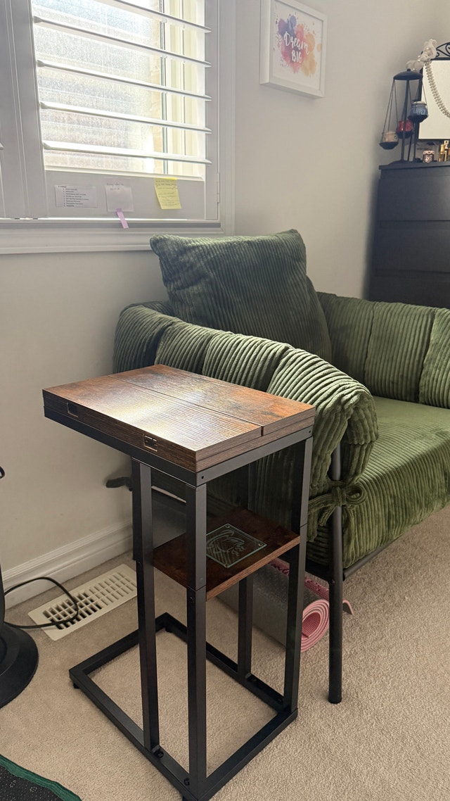 Rustic Brown Flip-Top C-Shaped Side Table - photo 3