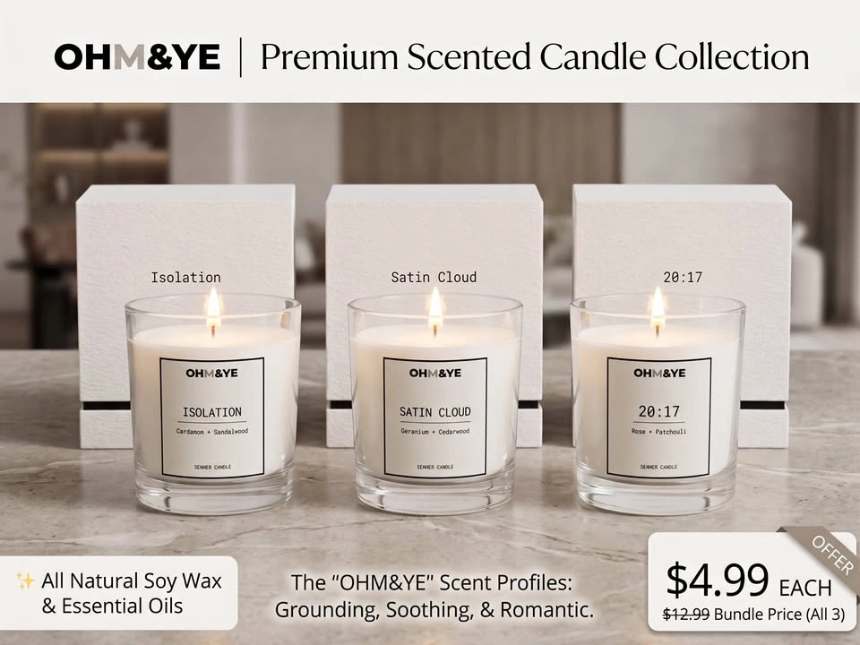 OHM&YE Luxury Scented Candles (Isolation, Satin Cloud, 20:17)