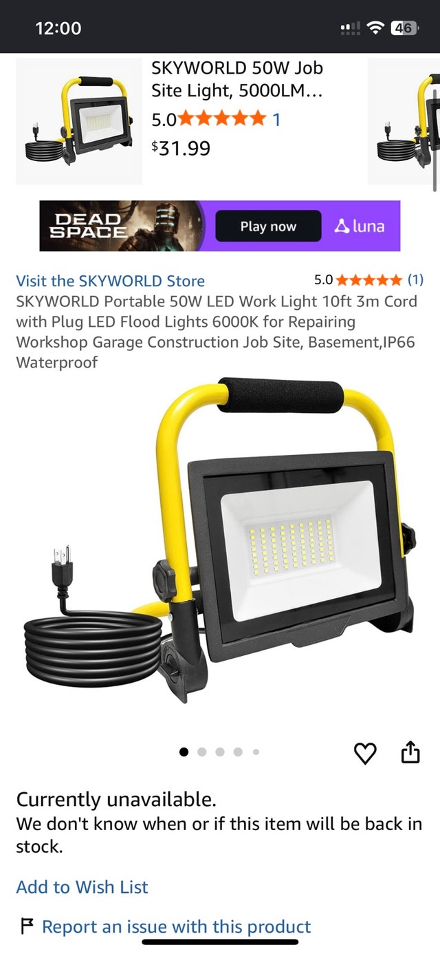 Portable LED Work Light with Adjustable Stand – Brand New