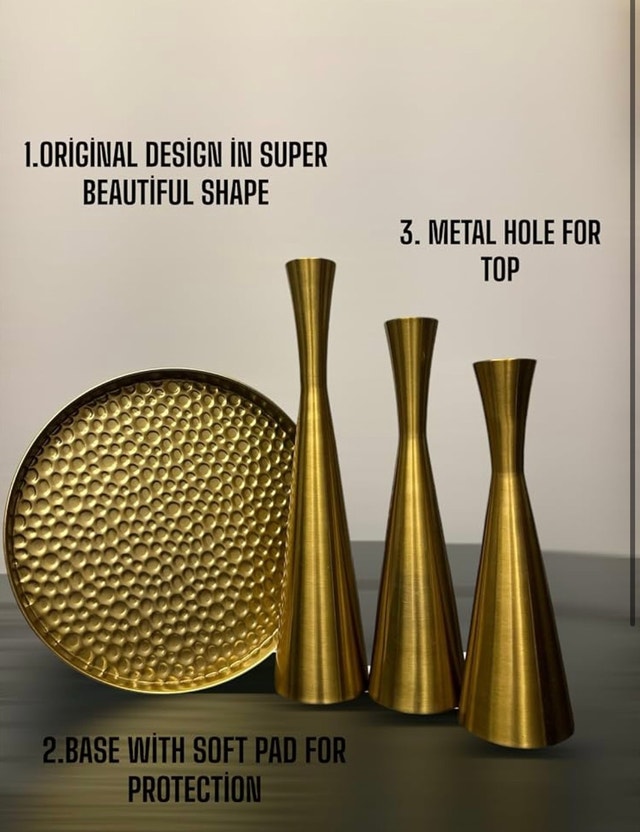 Modern Gold Cone Candlestick Holders Set – 3 Pieces – Brand New - photo 2