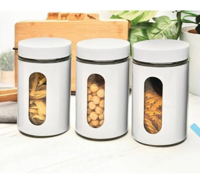 White Marble Metal Kitchen Canister Set – 3 Pieces – Brand New