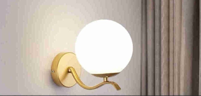 Modern Mid-Century Gold Globe Wall Sconce / Light Fixture