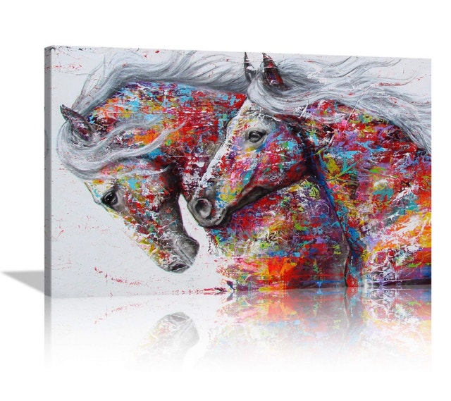 New XL Stampede Horse Abstract Color Canvas Painting Wall Art