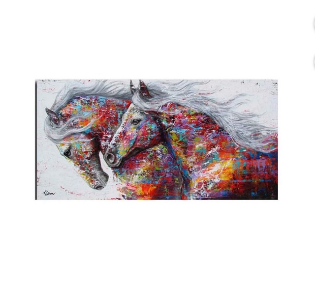 New XL Stampede Horse Abstract Color Canvas Painting Wall Art - photo 2