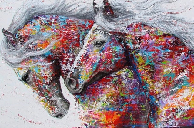 New XL Stampede Horse Abstract Color Canvas Painting Wall Art - photo 3