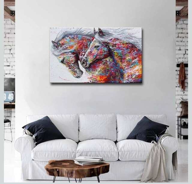 New XL Stampede Horse Abstract Color Canvas Painting Wall Art - photo 4