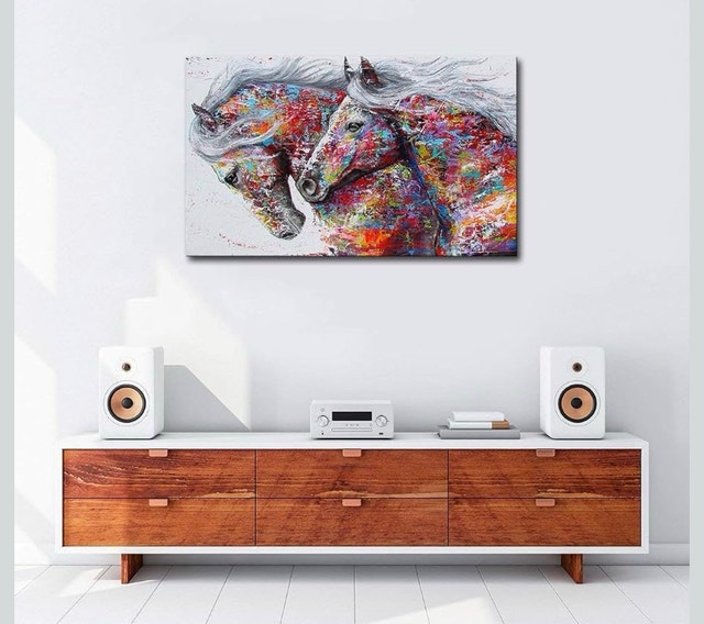 New XL Stampede Horse Abstract Color Canvas Painting Wall Art - photo 5