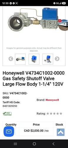 Honeywell V4734C1002-0000 Gas Safety Shutoff Valve 1-1/4" - photo 3