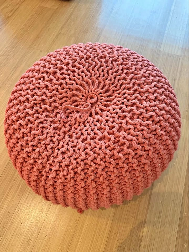 Nahunta Knitted Round Pouf - Cotton - Coral