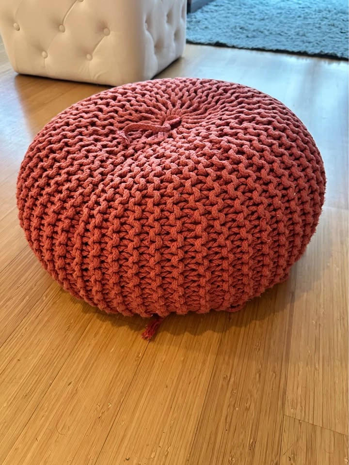 Nahunta Knitted Round Pouf - Cotton - Coral - photo 2