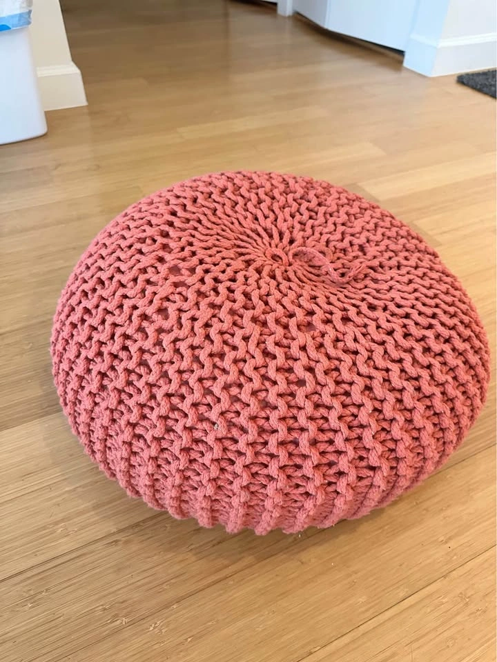 Nahunta Knitted Round Pouf - Cotton - Coral - photo 3