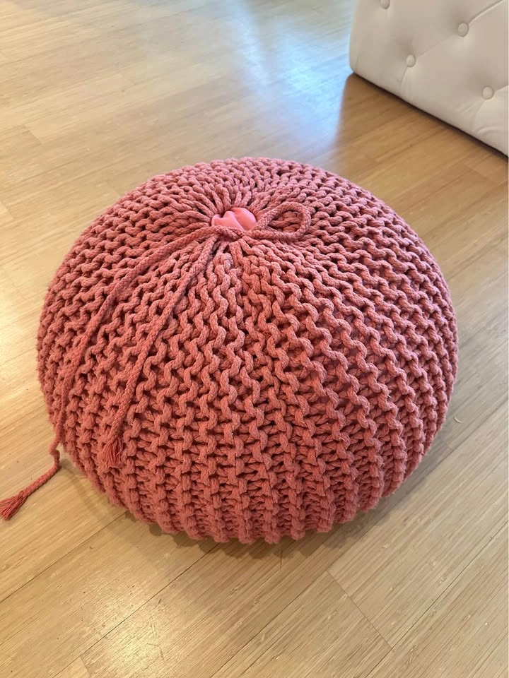 Nahunta Knitted Round Pouf - Cotton - Coral - photo 4