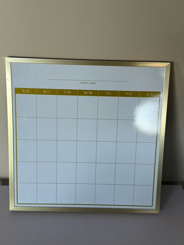 Monthly dry erase calendar board