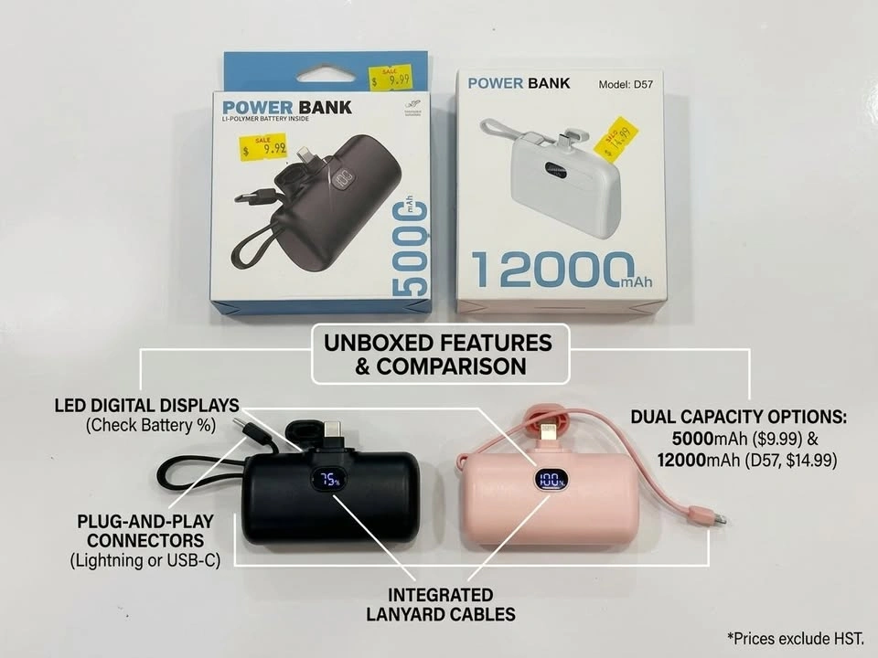 Portable Power Banks – 5000mAh Capsule & 12000mAh (Model D57) - photo 3