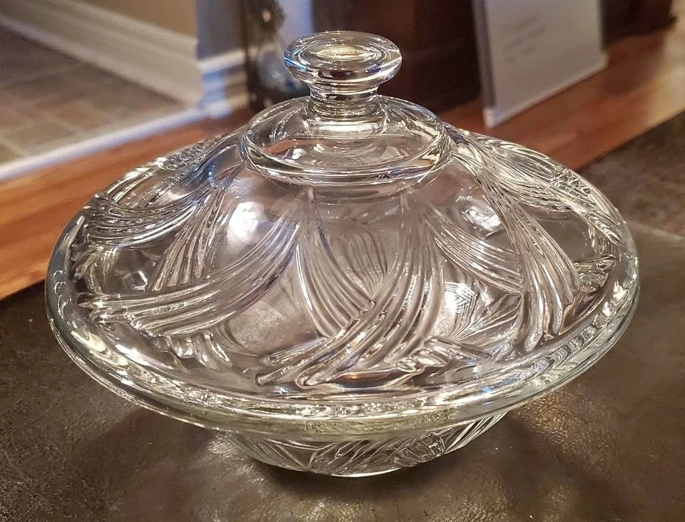 Vintage Pressed Glass Bowl w Lid