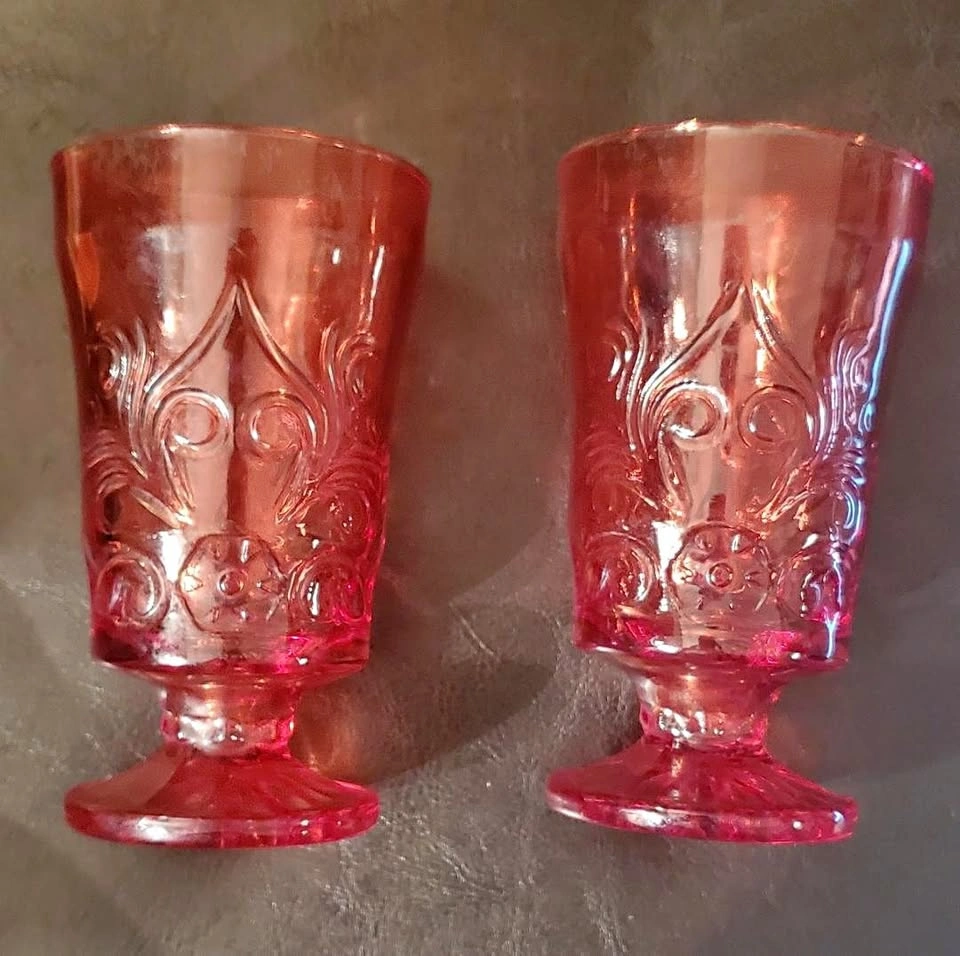 Pair of Vintage Ruby Red Pressed Glass Goblets
