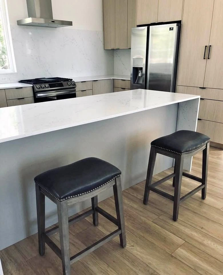 2x Thick Padded Counter Height Stools - Weathered Wood Frame