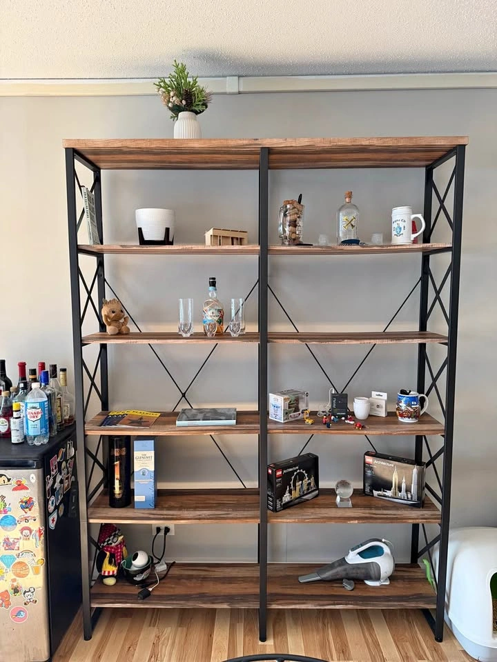 5-Tier Industrial Living Room Bookshelf