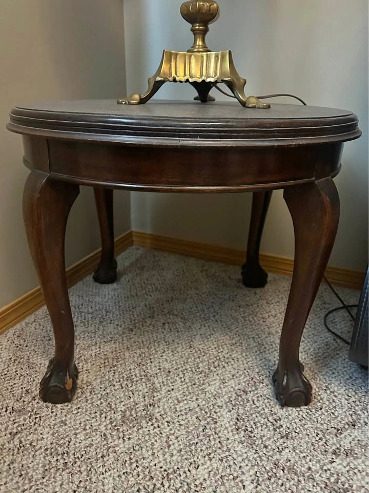 Vintage Round Wood Side Table with Ball and Claw Feet
