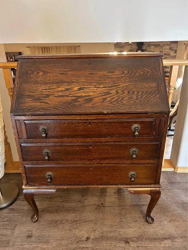 Antique Oak Slant-Front Secretary Desk