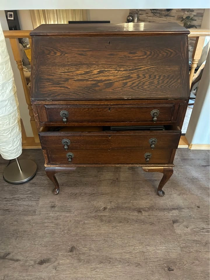Antique Oak Slant-Front Secretary Desk - photo 4