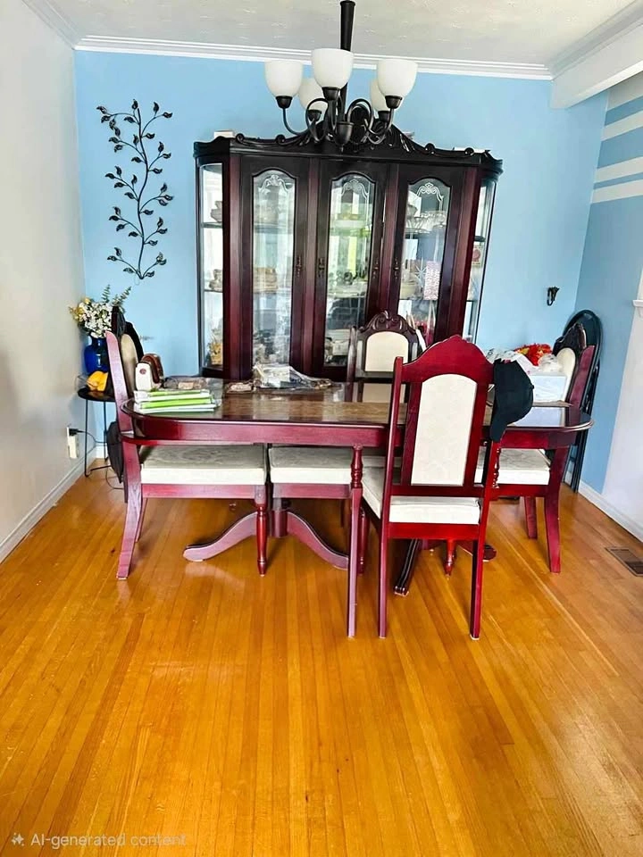 Traditional Mahogany Finish Dining Set with 6 Chairs