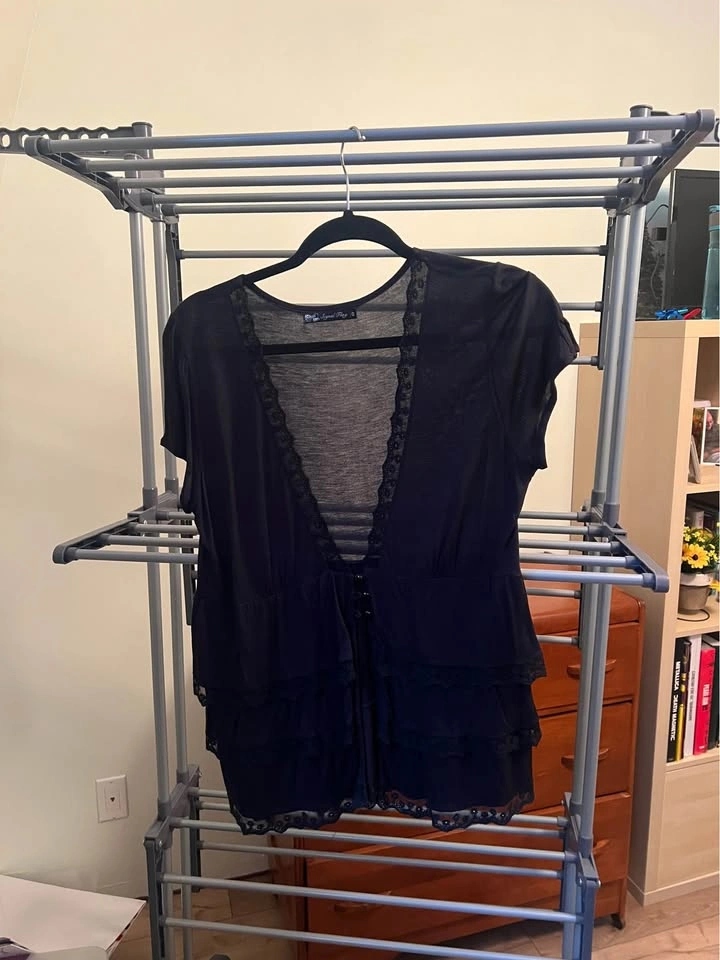Women’s Black Lace -Trim Short Sleeve Blouse - photo 2