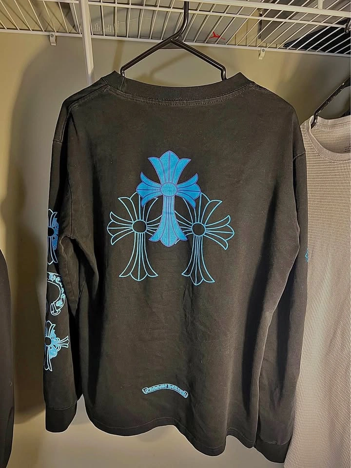 Chrome Hearts Black Blue Crosses Long Sleeve
