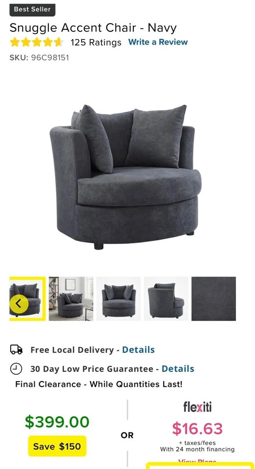 Snuggle Accent Chair - Navy - photo 3