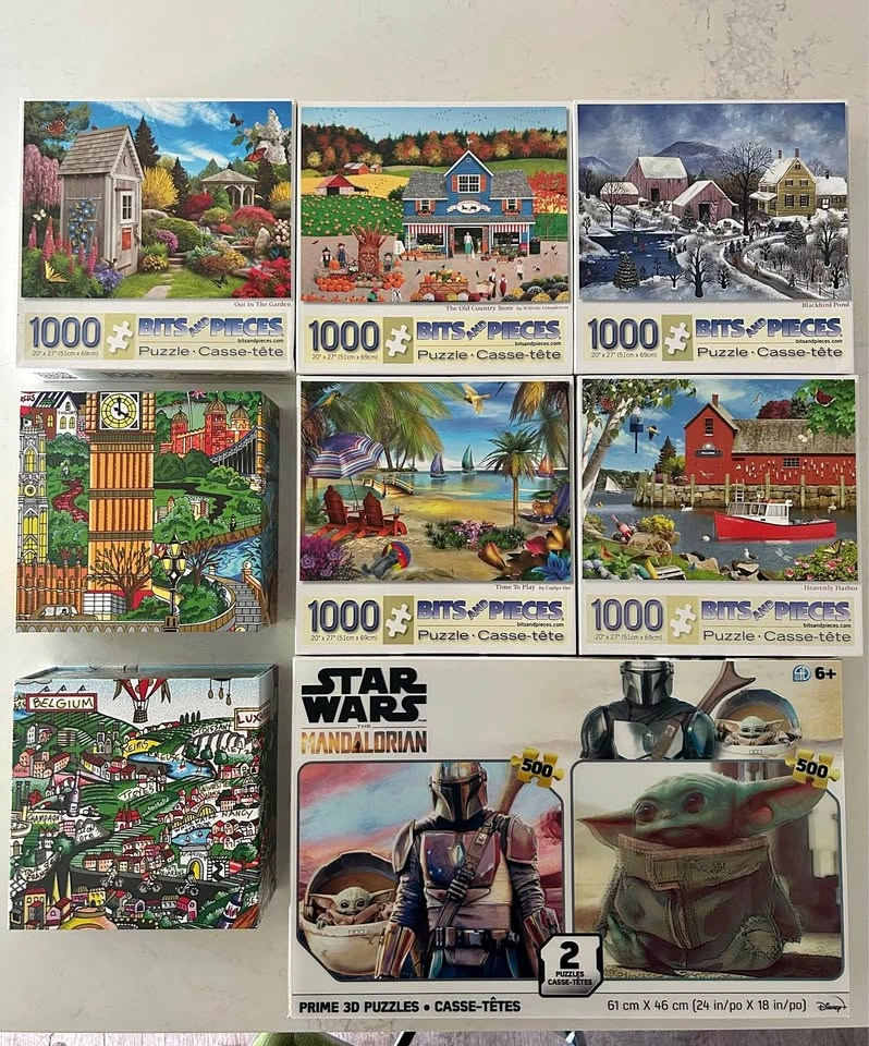 Lot of 9 Jigsaw Puzzles - Bits and Pieces & Star Wars