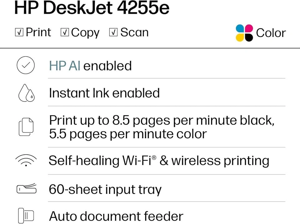 HP DeskJet 4255e Wireless All-in-One Color Inkjet Printer - photo 4