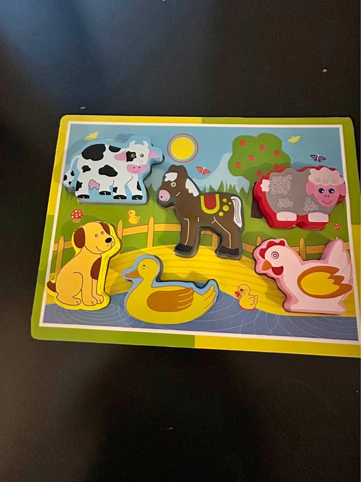 Set of 2 Toddler Wooden Peg Puzzles – Farm & Butterfly