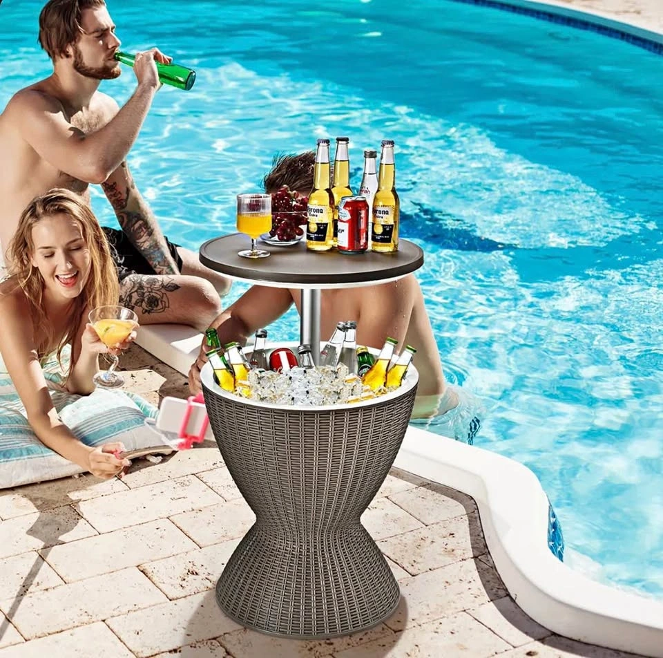 Outdoor Wicker Patio Cooler Table