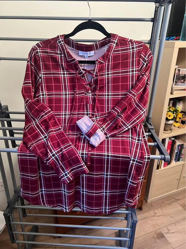 Women’s Plaid Lace-Up Blouse - Size M - photo 2