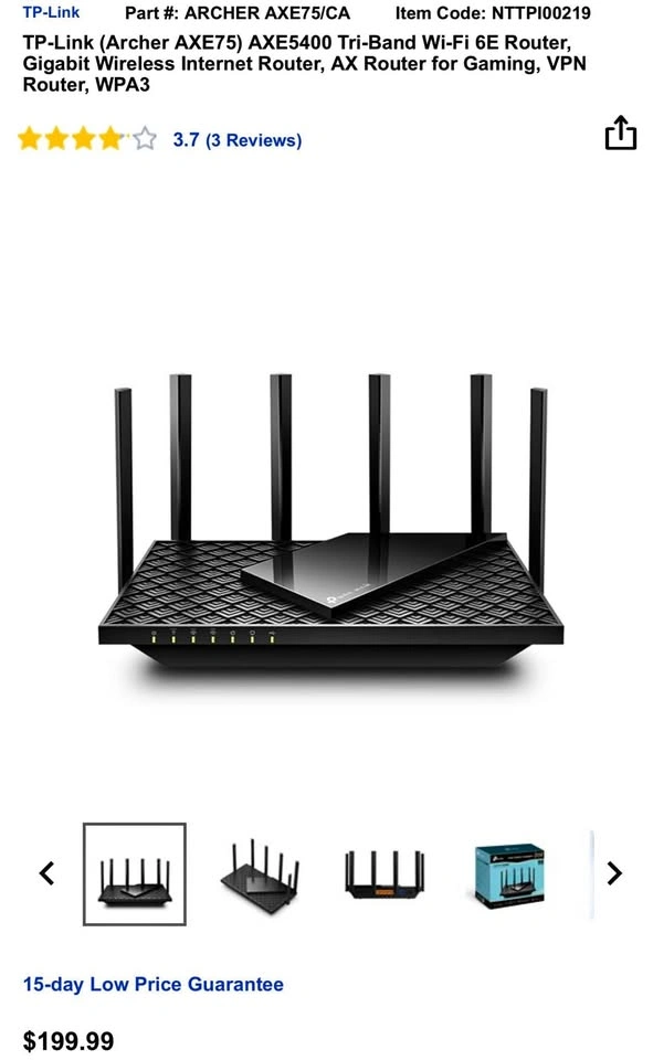 TP-Link Archer AXE75 AXE5400 Tri-Band Wi-Fi 6E Router