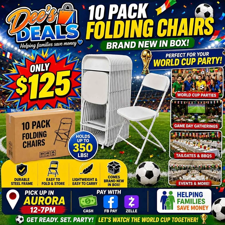 10 PACK HEAVY DUTY FOLDING CHAIRS BRAND NEW IN BOX ONLY $125