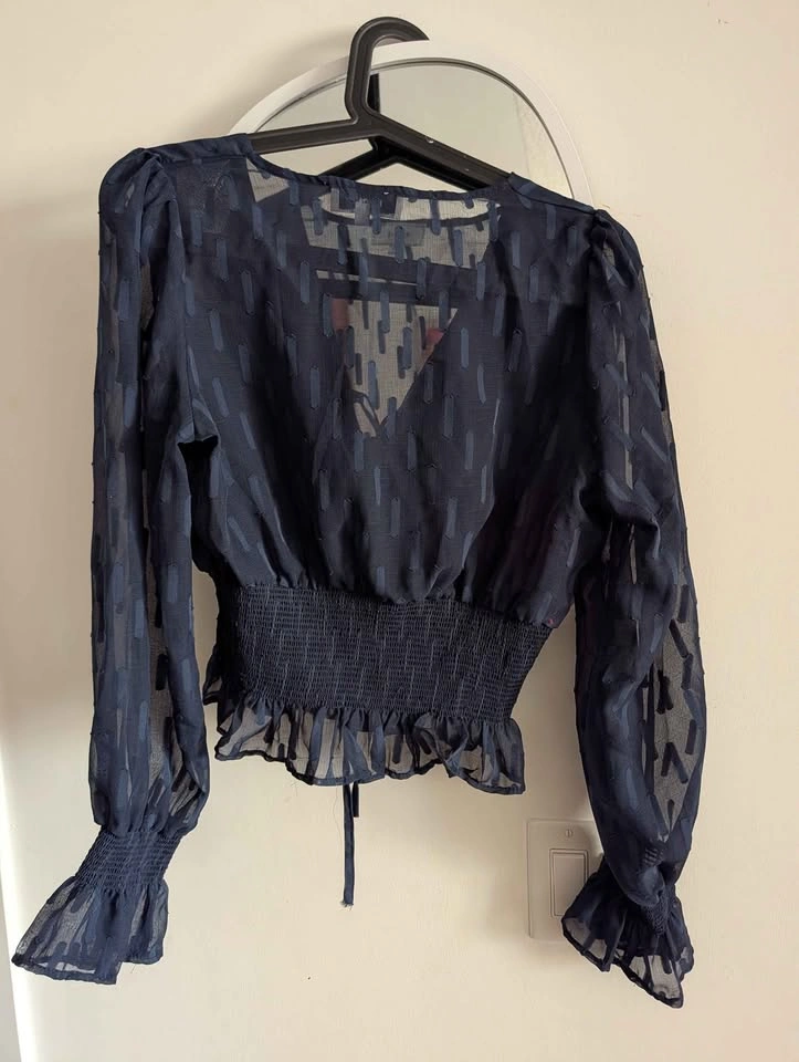 Navy long sleeve sheer top - photo 2