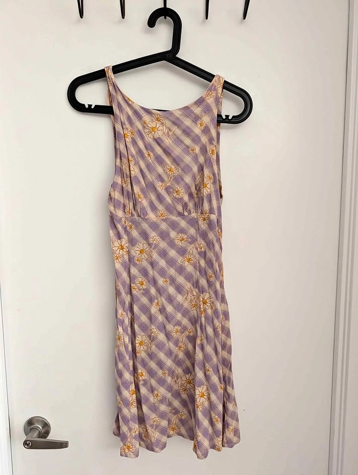 Lavender Gingham Daisy Print Sundress