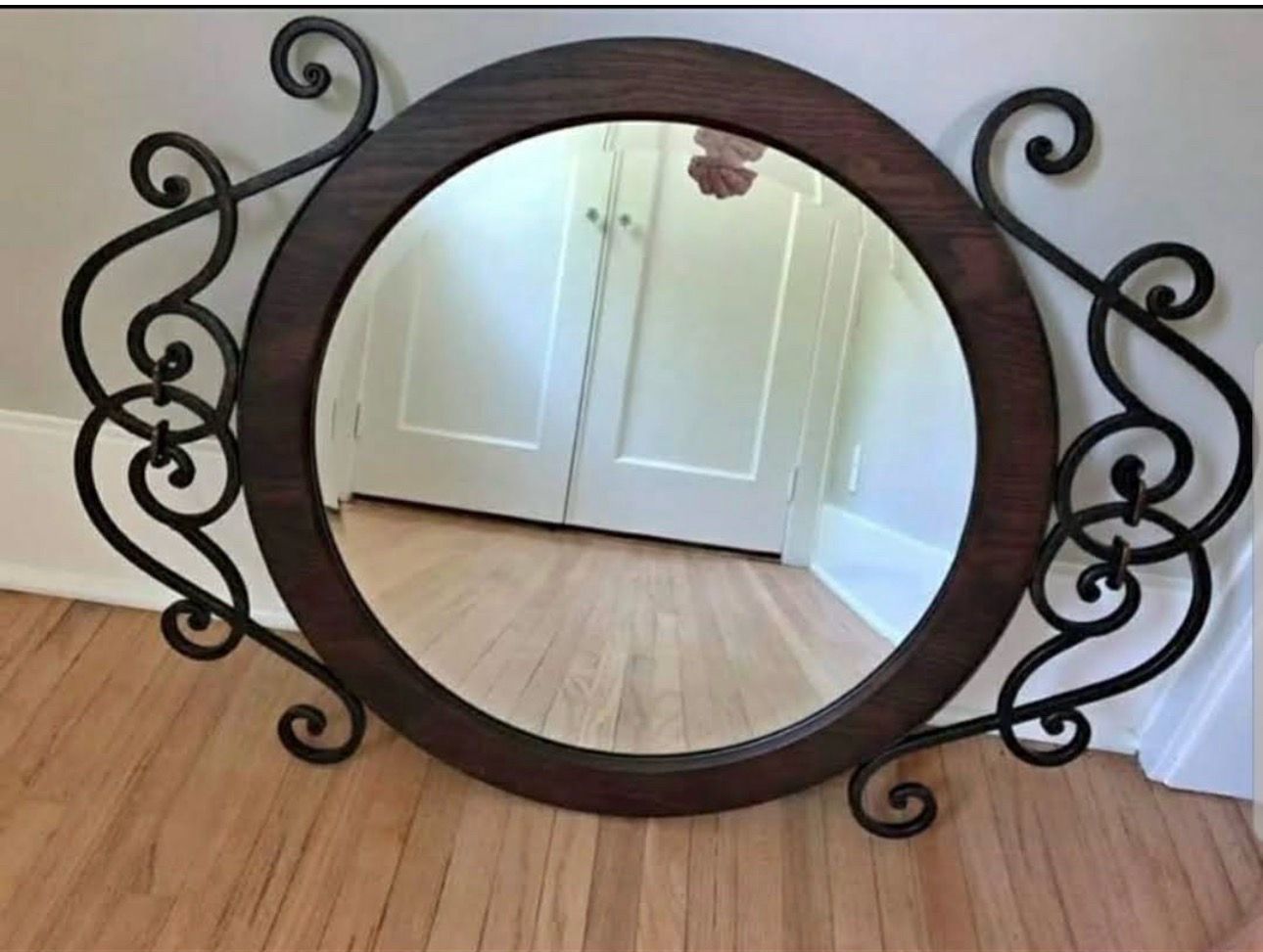 3-Piece Wrought Iron & Wood Wall Decor Set (Mirror + Shelves) - photo 3