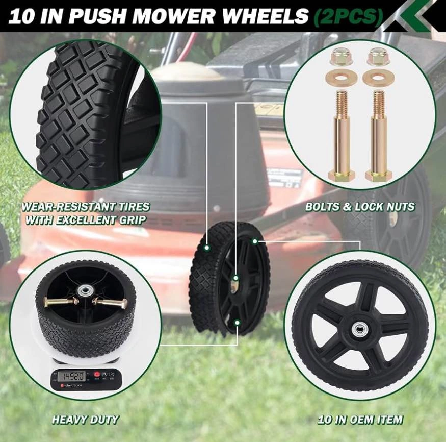 10 Inch Lawn Mower Wheels 2 Pack with Bolts and Nuts - photo 2
