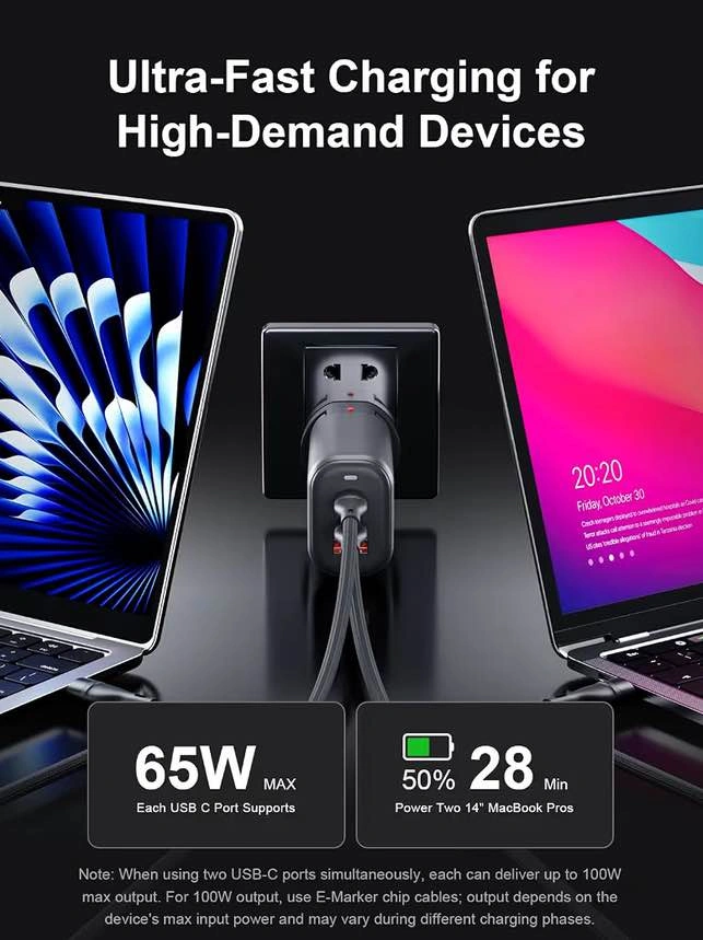 65W 3-Port USB-C GaN Fast Wall Charger - photo 4
