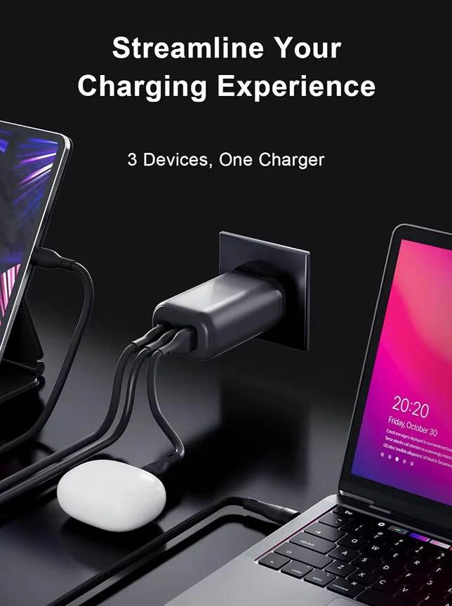 65W 3-Port USB-C GaN Fast Wall Charger - photo 5