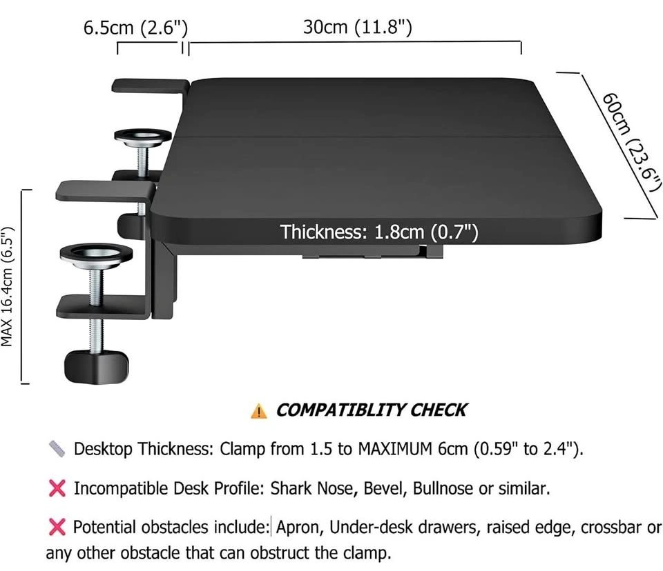 Desk Extension Tray with Storage Holders, Heavy-Duty Clamp